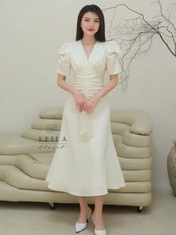 Thumbnail LEILA CLOSET | Đầm thiết kế Lilia tay xoắn cách điệu, cổ tim, dún eo che khuyết điểm, đuôi cá dài 2