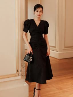 Thumbnail LEILA CLOSET | Đầm thiết kế Lilia Đen tay xoắn cách điệu, cổ tim, dún eo che khuyết điểm,đuôi cá dài 3
