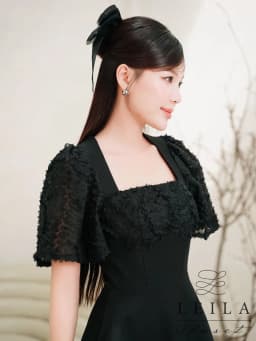 Thumbnail LEILA CLOSET | Đầm thiết kế Elen đen xoè dài phối tay ren lưới cổ vuông sang trọng 1