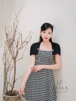 Thumbnail LEILA CLOSET | Đầm thiết kế Jynn caro cổ vuông dáng xoè ngắn 2