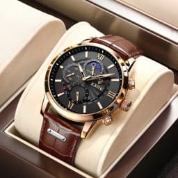 Thumbnail LIGE Đồng hồ nam 8932 Quartz thời trang màu vàng trắng không thấm nước dành cho nam 2
