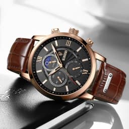 Thumbnail LIGE Đồng hồ nam 8932 Quartz thời trang màu vàng trắng không thấm nước dành cho nam 3