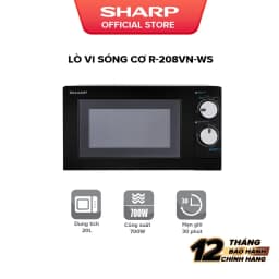 Thumbnail Lò Vi Sóng Sharp 20 Lít R-208VN-WS, [700W, 6 Mức, Bảng Điều Khiển Anh – Việt] 1