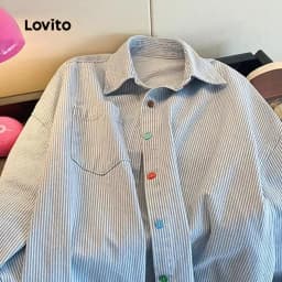 Thumbnail Lovito Áo Sơ Mi Sọc Xanh Trắng Cúc Nhiều Màu Cho Nữ LNL70230 1