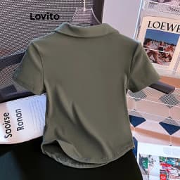 Thumbnail Lovito Áo Thun Màu Trơn Có Đường Chiết Eo Tôn Dáng Cho Nữ LNM67139 1