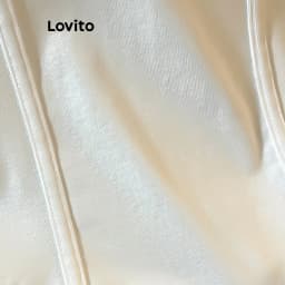 Thumbnail Lovito Áo Thun Màu Trơn Có Đường Chiết Eo Tôn Dáng Cho Nữ LNM67139 4