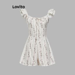 Thumbnail Lovito Bộ đồ liền thân cổ bèo nhún họa tiết hoa giản dị dành cho nữ L112ED709 3