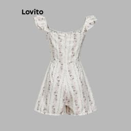 Thumbnail Lovito Bộ đồ liền thân cổ bèo nhún họa tiết hoa giản dị dành cho nữ L112ED709 4