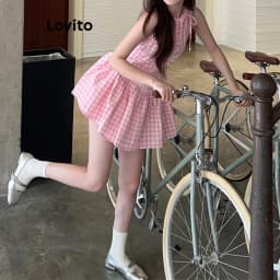 Thumbnail Lovito Đầm trước dây buộc nơ kẻ sọc thường ngày dành cho nữ L177AD881 1