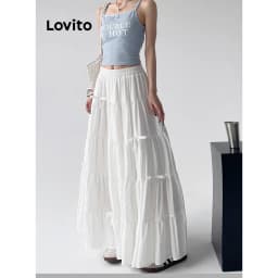 Thumbnail Lovito Váy xếp nếp xếp tầng có nơ đơn giản lãng mạn dành cho nữ L98AD095 1