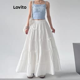Thumbnail Lovito Váy xếp nếp xếp tầng có nơ đơn giản lãng mạn dành cho nữ L98AD095 2