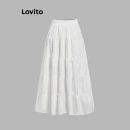 Thumbnail Lovito Váy xếp nếp xếp tầng có nơ đơn giản lãng mạn dành cho nữ L98AD095 3