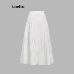 Thumbnail Lovito Váy xếp nếp xếp tầng có nơ đơn giản lãng mạn dành cho nữ L98AD095 4