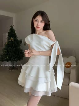 Thumbnail Lucie Dress Wonderhouse Đầm xéo vai cột nơ dáng xòe chất vải dày vừa phải dự tiệc, dạo phố sang trọng 1