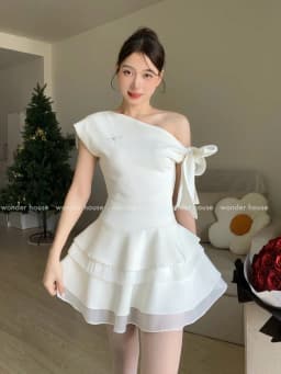 Thumbnail Lucie Dress Wonderhouse Đầm xéo vai cột nơ dáng xòe chất vải dày vừa phải dự tiệc, dạo phố sang trọng 3