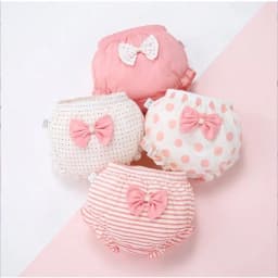 Thumbnail Lucky Big Cat® 4 Cái / bộ Quần Lót Bé Gái 100% Cotton Thoải Mái Dây Thắt Lưng Co Giãn Họa Tiết Đáng Yêu 0-5 Tuổi Trẻ Em Bánh Mì Quần Short Dễ Thương 1