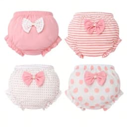 Thumbnail Lucky Big Cat® 4 Cái / bộ Quần Lót Bé Gái 100% Cotton Thoải Mái Dây Thắt Lưng Co Giãn Họa Tiết Đáng Yêu 0-5 Tuổi Trẻ Em Bánh Mì Quần Short Dễ Thương 2