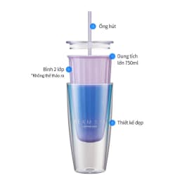 Thumbnail Ly nhựa 2 lớp Lock&Lock kèm ống hút Dream star Double wall cold cup 750ml HAP522 3