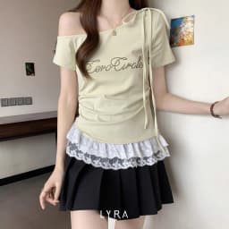 Thumbnail LYRA - Áo thun nữ cách điệu dây nơ, áo lệch vai phối viền ren bèo Zero Circle tiểu thư nhẹ nhàng sang chảnh - CSYAC0297 4