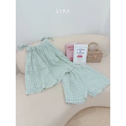 Thumbnail LYRA - Bộ đồ ngủ hè 2 dây thắt nơ dáng babydoll, set đũi pijama họa tiết caro freesize thoải mái thoáng mát - LWNSE011 4