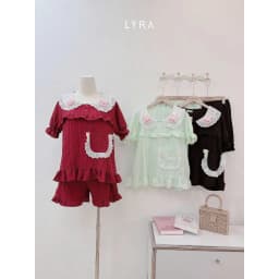 Thumbnail LYRA - Bộ đồ ngủ nữ hình thỏ nổi cổ bèo phối túi viền ren, set đũi pijama thoải mái thoáng mát - LWNSE013 2
