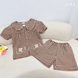 Thumbnail LYRA - Bộ đồ ngủ nữ ngắn tay kẻ caro cổ sen túi gấu, Set đũi hè pijama nhiều màu thoáng mát mặc ở nhà - LWNSE015 2
