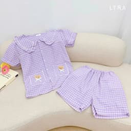 Thumbnail LYRA - Bộ đồ ngủ nữ ngắn tay kẻ caro cổ sen túi gấu, Set đũi hè pijama nhiều màu thoáng mát mặc ở nhà - LWNSE015 4