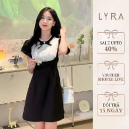 Thumbnail LYRA DESIGN - Váy đầm nữ ngắn tay thiết kế cổ trắng phối nơ đính đá thanh lịch nữ tính LYRA Design - LWNVD016 1