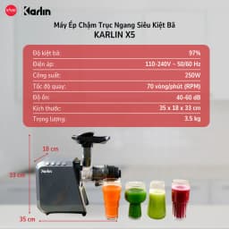 Thumbnail Máy Ép Chậm Trục Ngang KARLIN X5_Máy Ép Nguyên Quả Siêu Kiệt Bã 97%_Ép Xay Đa Năng [Snap Kitchen] 3