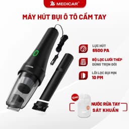 Thumbnail Máy hút bụi ô tô cầm tay chuyên dụng Medicar, lực hút mạnh 6500PA, cắm vào tẩu sạc xe hơi, 3 đầu hút 1