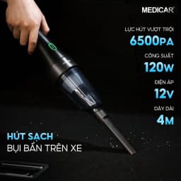 Thumbnail Máy hút bụi ô tô cầm tay chuyên dụng Medicar, lực hút mạnh 6500PA, cắm vào tẩu sạc xe hơi, 3 đầu hút 2