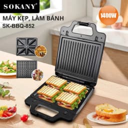 Thumbnail Máy kẹp bánh mì công suất cao 1400W LOẠI KHAY TO SOKANY BBQ-852 nướng nhanh chín, chống dính tốt 4