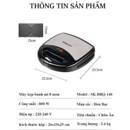 Thumbnail Máy kẹp, nướng, làm bánh mì, bánh ngọt 8 khay đa năng 800W SOKANY SK-BBQ-140 hàng cao cấp [BẢO HÀNH 12 THÁNG] 1
