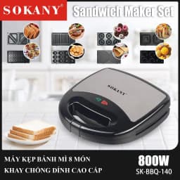 Thumbnail Máy kẹp, nướng, làm bánh mì, bánh ngọt 8 khay đa năng 800W SOKANY SK-BBQ-140 hàng cao cấp [BẢO HÀNH 12 THÁNG] 3