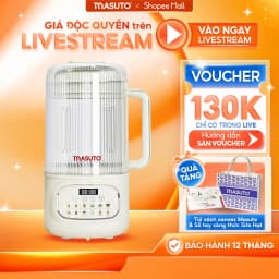 Thumbnail Máy Làm Sữa Hạt Masuto 1,2L Thủy Tinh Chống Ồn Cường Lực Xay Hạt Nhuyễn Mịn Chống Trào 12 Chế Độ Nấu 1