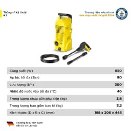 Thumbnail Máy phun rửa áp lực cao Karcher K 1 - Công suất 850W, áp lực tối đa 90 bar - Làm sạch, vệ sinh xe máy, ban công 3