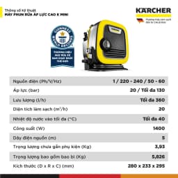 Thumbnail Máy phun rửa áp lực cao Karcher K Mini - Công suất 1400W, áp lực tối đa 110 bar nhỏ gọn - Bảo hành 24 tháng 2