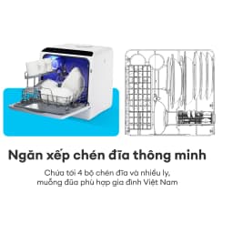 Thumbnail Máy rửa chén bát để bàn C400 - Không cần lắp đặt - Sức chứa 4 bộ - Rửa nước nóng, sấy khô hoàn hảo 4