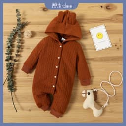 Thumbnail MIKRDOO  Áo liền quần trẻ em tay dài có mũ trùm đầu màu trơn dành cho bé trai và bé gái 0-18 tháng tuổi 2