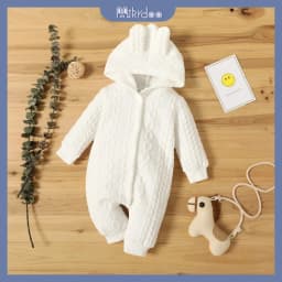 Thumbnail MIKRDOO  Áo liền quần trẻ em tay dài có mũ trùm đầu màu trơn dành cho bé trai và bé gái 0-18 tháng tuổi 3
