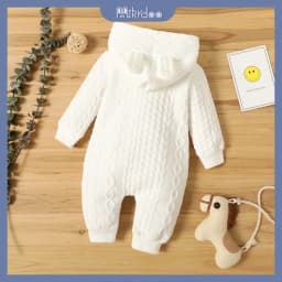 Thumbnail MIKRDOO  Áo liền quần trẻ em tay dài có mũ trùm đầu màu trơn dành cho bé trai và bé gái 0-18 tháng tuổi 4