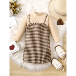Thumbnail Mikrdoo set Đồ 2 Món Gồm Áo Tay Dài Và Đầm Hai Dây In Họa Tiết Caro Dành Cho Bé Gái 1-4 Tuổi 3