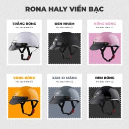 Thumbnail Mũ bảo hiểm 1/2 Rona hali viền bạc chính hãng kèm lưỡi trai đen - Nón Trùm 2