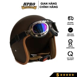 Thumbnail Mũ bảo hiểm 3/4 đầu Sundy Helmets, màu nâu caffee sang trọng, hiện đại, kèm kính UV, phi công, Freesize (54-58cm) 2