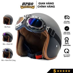 Thumbnail Mũ bảo hiểm 3/4 đầu Sundy Helmets, màu đen nhám mạnh mẽ, cá tính, Freesize (54-58cm) kèm kính UV, phi công 1