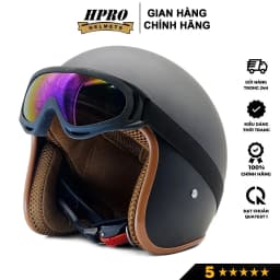Thumbnail Mũ bảo hiểm 3/4 đầu Sundy Helmets, màu đen nhám mạnh mẽ, cá tính, Freesize (54-58cm) kèm kính UV, phi công 2