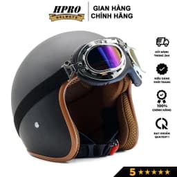 Thumbnail Mũ bảo hiểm 3/4 đầu Sundy Helmets, màu đen nhám mạnh mẽ, cá tính, Freesize (54-58cm) kèm kính UV, phi công 3