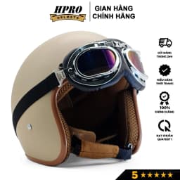 Thumbnail Mũ bảo hiểm 3/4 đầu Sundy Helmets, màu kem sữa mờ, sang trọng, tinh tế, Freesize (54-58cm) kèm kính UV, phi công 3