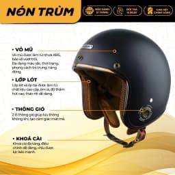 Thumbnail Mũ bảo hiểm 3/4 RONA màu đen nhám chính hãng, bảo hành 12 tháng tại hệ thống Nón Trùm 3