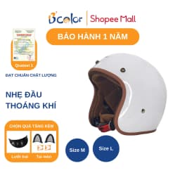 Thumbnail Mũ Bảo Hiểm B'color Loại 3/4 Màu Trắng An Toàn, Phong Cách Chính Hãng 1